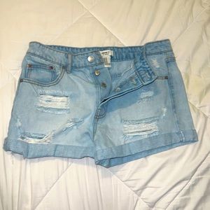 High rise distressed denim shorts